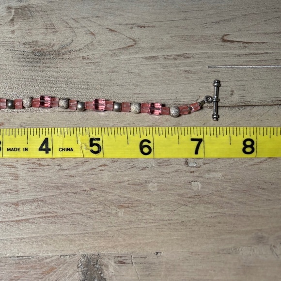 2 Handmade Pink & Clear Crystal w/ Silver Accents Bracelets - Picture 6 of 15